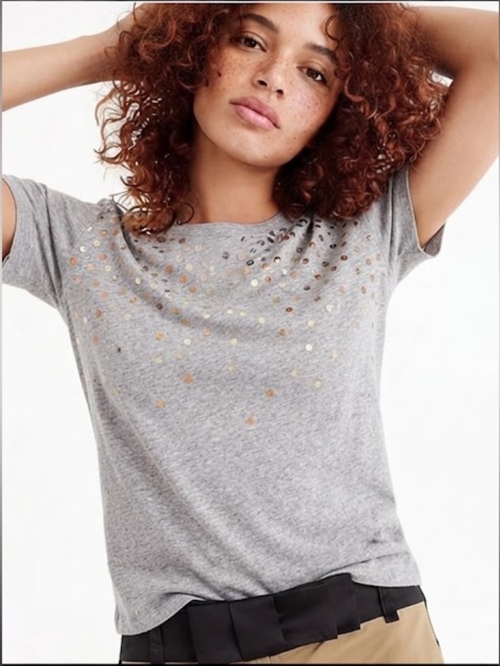 NEW J.Crew Metallic Sequins T-shirt Gray & Silver Shiny Casual Tee Sz M Holiday